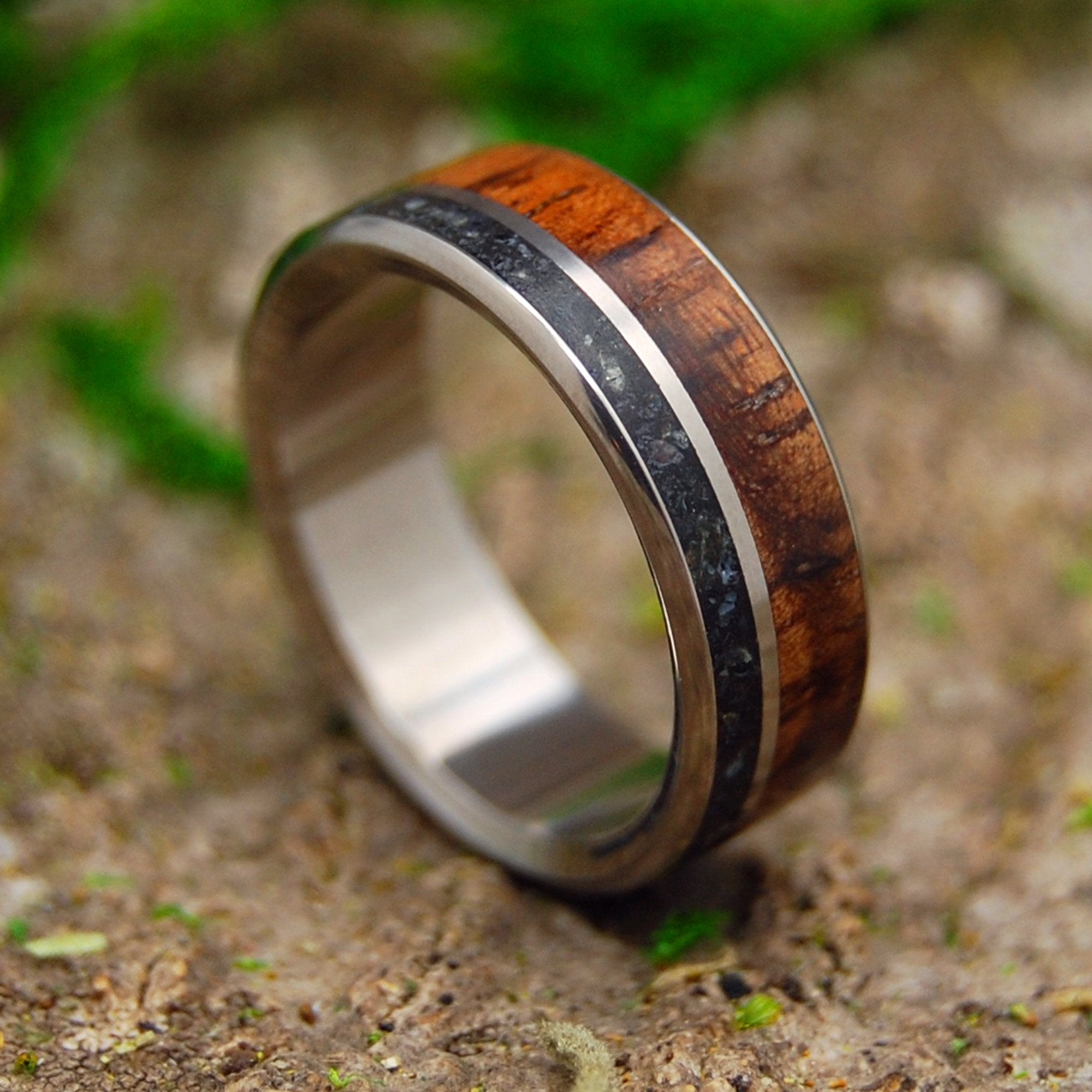 Wooden rings for men made of Walnut and Miami Sand Inlay, Wood