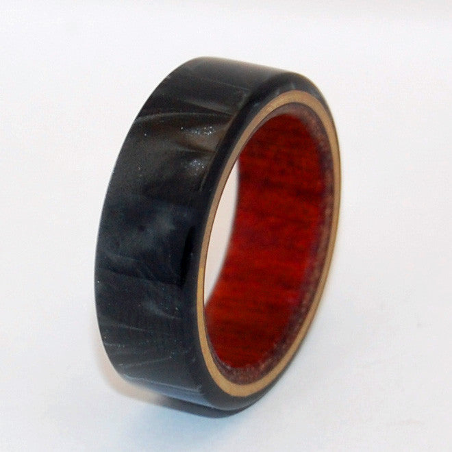 Amboyna Wood and Black Carbon Fiber Titanium Ring