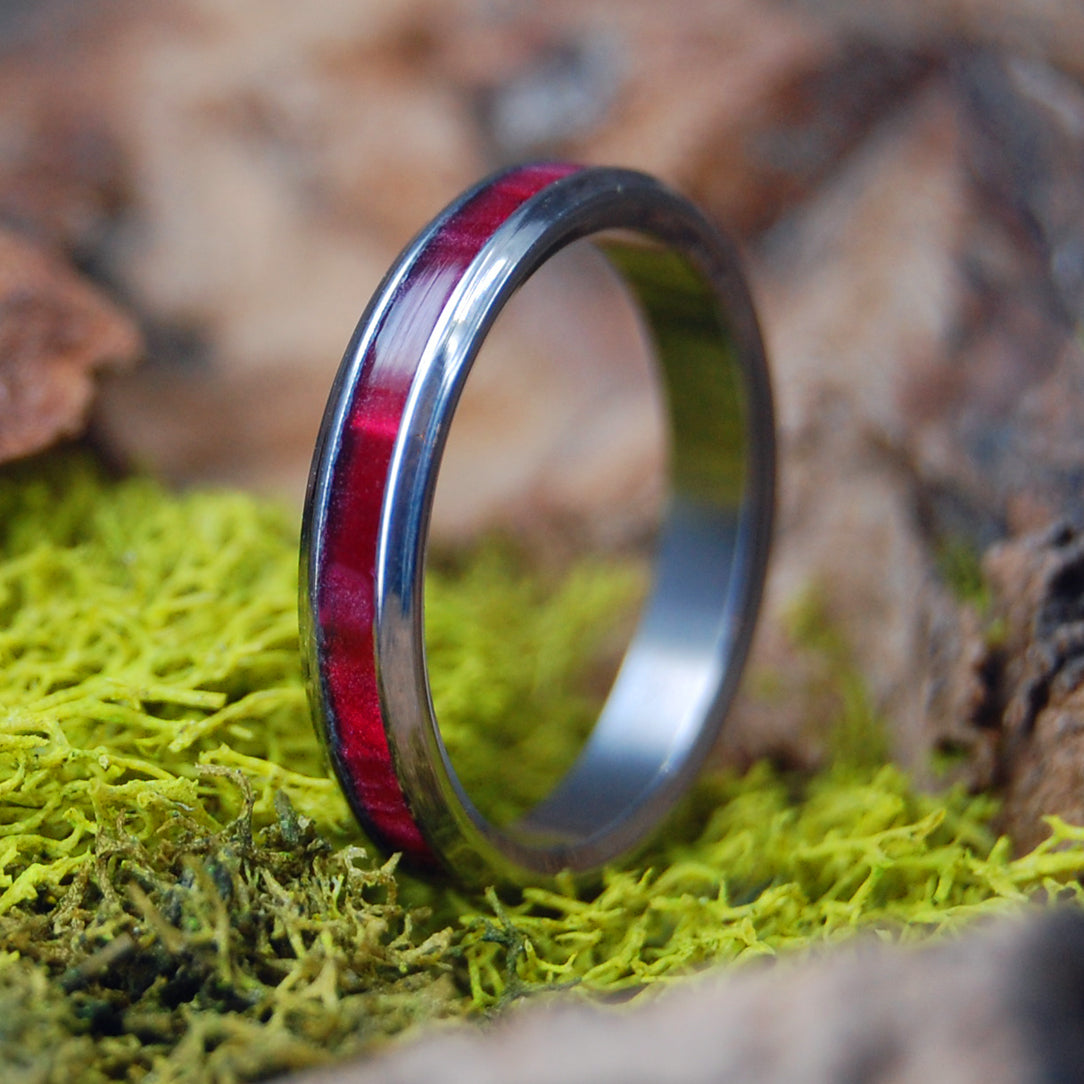 RED MARBLED FLARED | Red Marbled Opalescent Resin - Titanium Wedding Rings