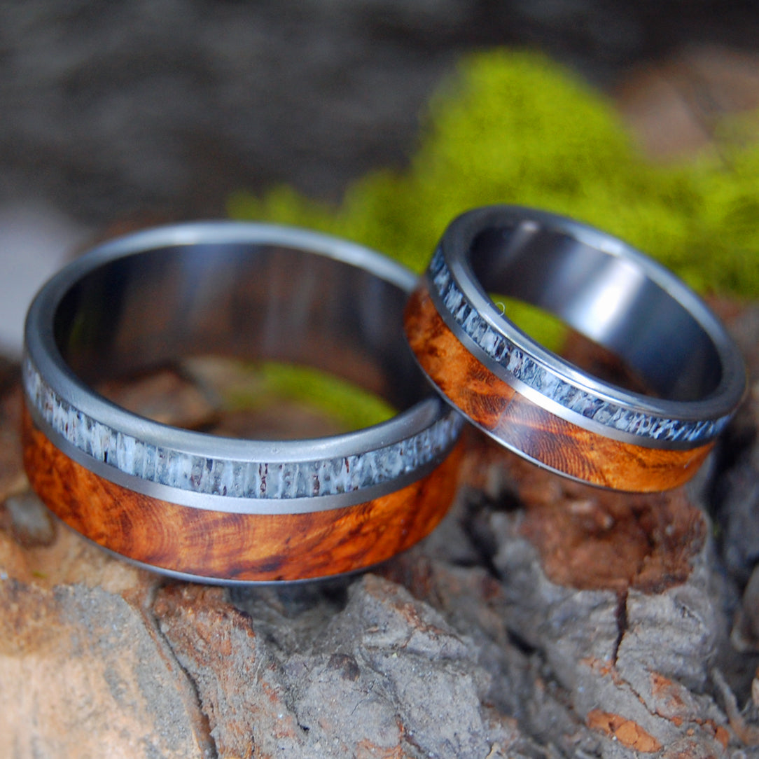 Wood Ring, Titanium Wood Antler Ring, Mens Wood Ring, Wedding Band, Koa  Wood Ring, Wooden Ring, Wood Wedding Ring, Deer Antler Ring