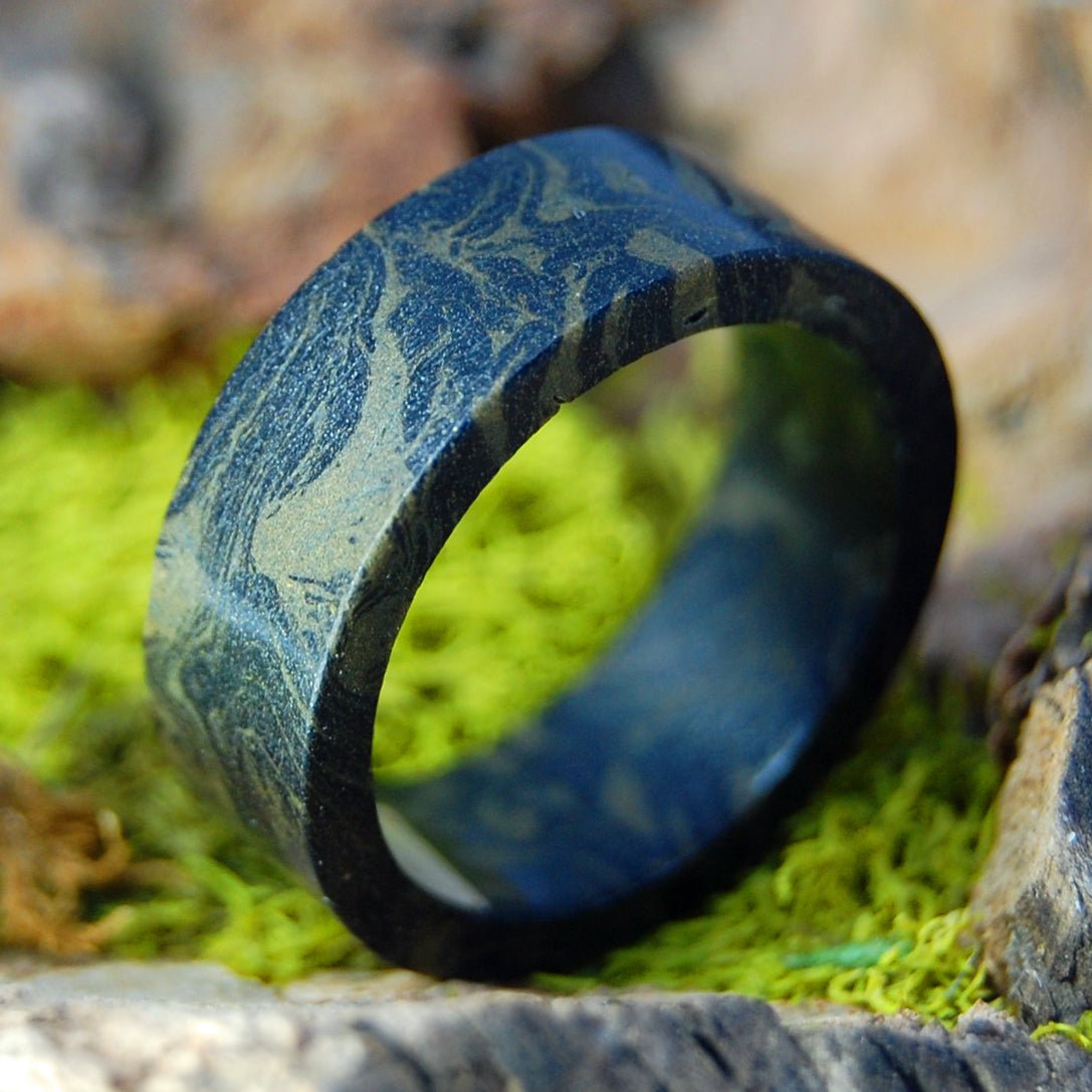 BLACK BRONZE MOKUME GANE M3 Wedding Rings - How Earthy Materials Like M3, Dirt and Rocks Can Symbolize Your Unique Love Story - Minter and Richter Designs