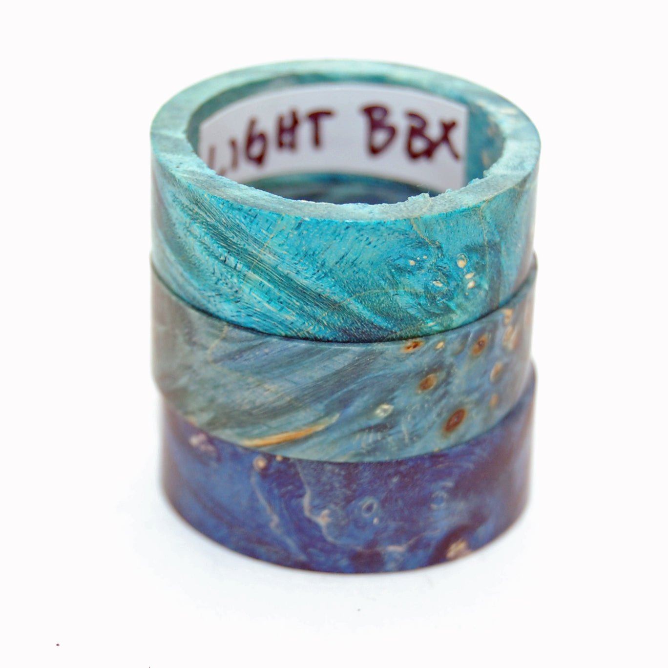 BLUE BOX ELDER WOOD Wedding Rings - How Earthy Materials Like Wood, Sand, Dirt and Rocks Can Symbolize Your Unique Love Story - Minter and Richter Designs