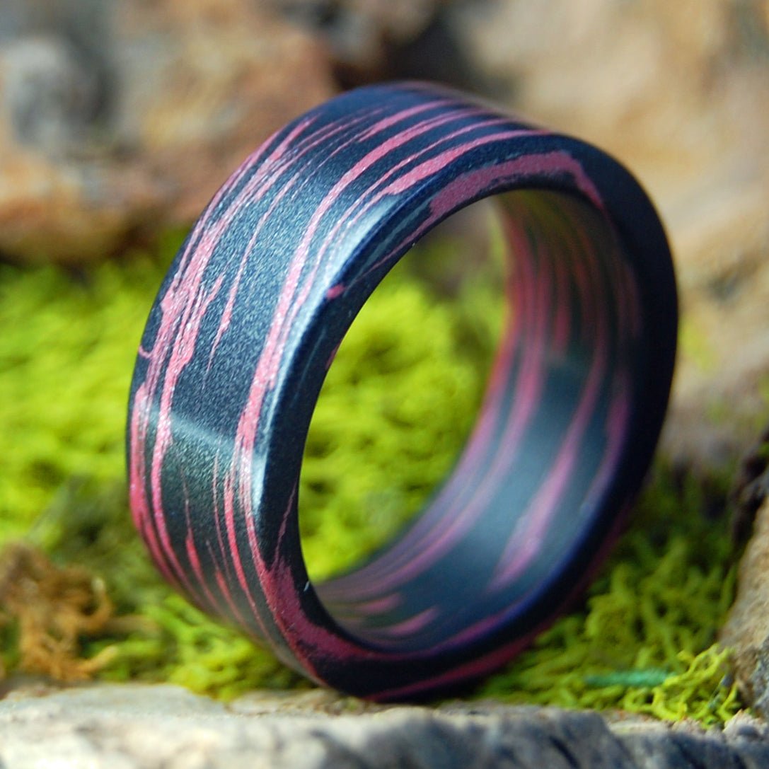 PINK BLACK MOKUME GANE M3 Wedding Rings - How Earthy Materials Like M3, Dirt and Rocks Can Symbolize Your Unique Love Story - Minter and Richter Designs