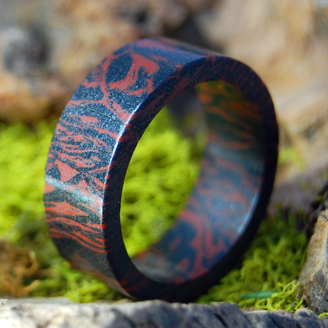 RED BLACK MOKUME GANE M3 Wedding Rings - How Earthy Materials Like M3, Dirt and Rocks Can Symbolize Your Unique Love Story - Minter and Richter Designs