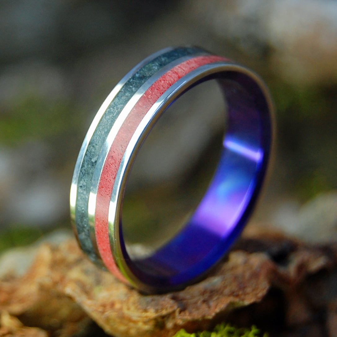 1973 Icelandic Volcanic Eruption | Men's 1973 Icelandic Lava, Red Box Elder & Titanium Wedding Ring - Minter and Richter Designs