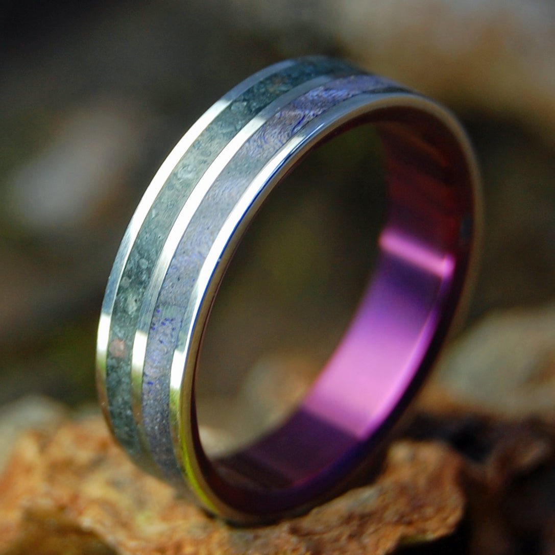 1973 Icelandic Volcanic Purple Eruption | Men's 1973 Icelandic Lava, Purple Box Elder & Titanium Wedding Ring - Minter and Richter Designs