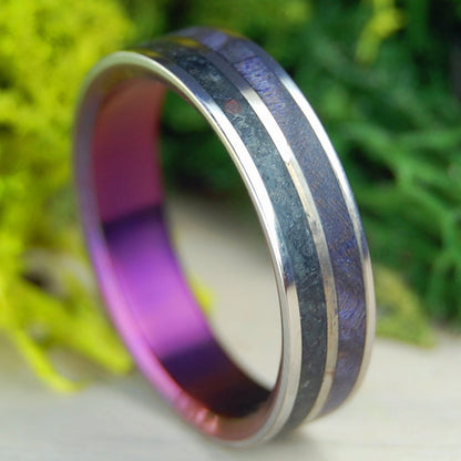 1973 Icelandic Volcanic Purple Eruption | Men's 1973 Icelandic Lava, Purple Box Elder & Titanium Wedding Ring - Minter and Richter Designs