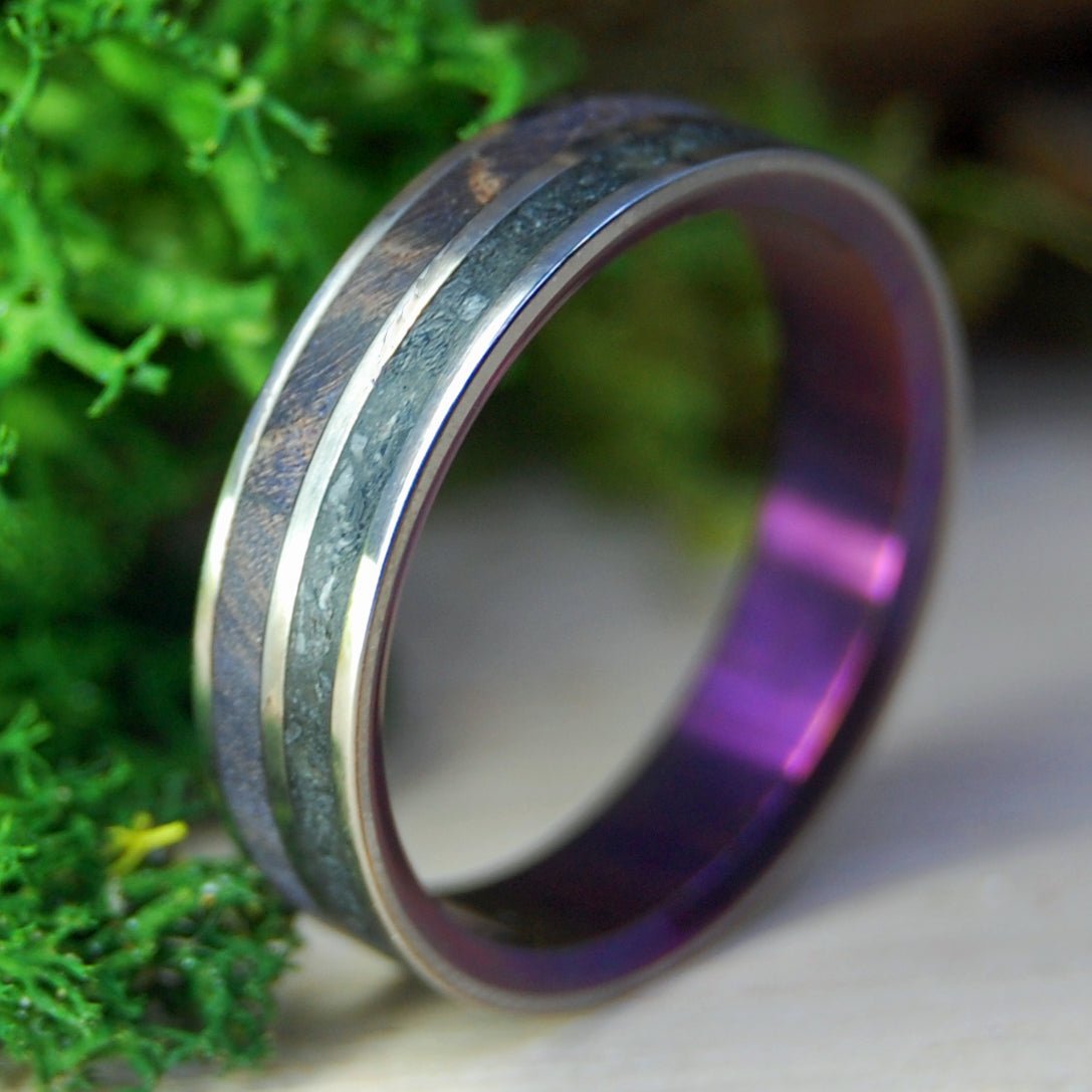 1973 Icelandic Volcanic Purple Eruption | Men's 1973 Icelandic Lava, Purple Box Elder & Titanium Wedding Ring - Minter and Richter Designs