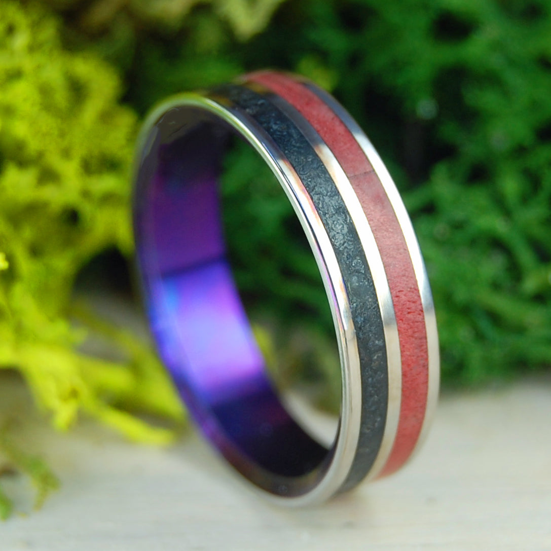 1973 ICELANDIC VOLCANIC ERUPTION | 1973 Icelandic Lava & Red Box Elder - Titanium Wedding Ring