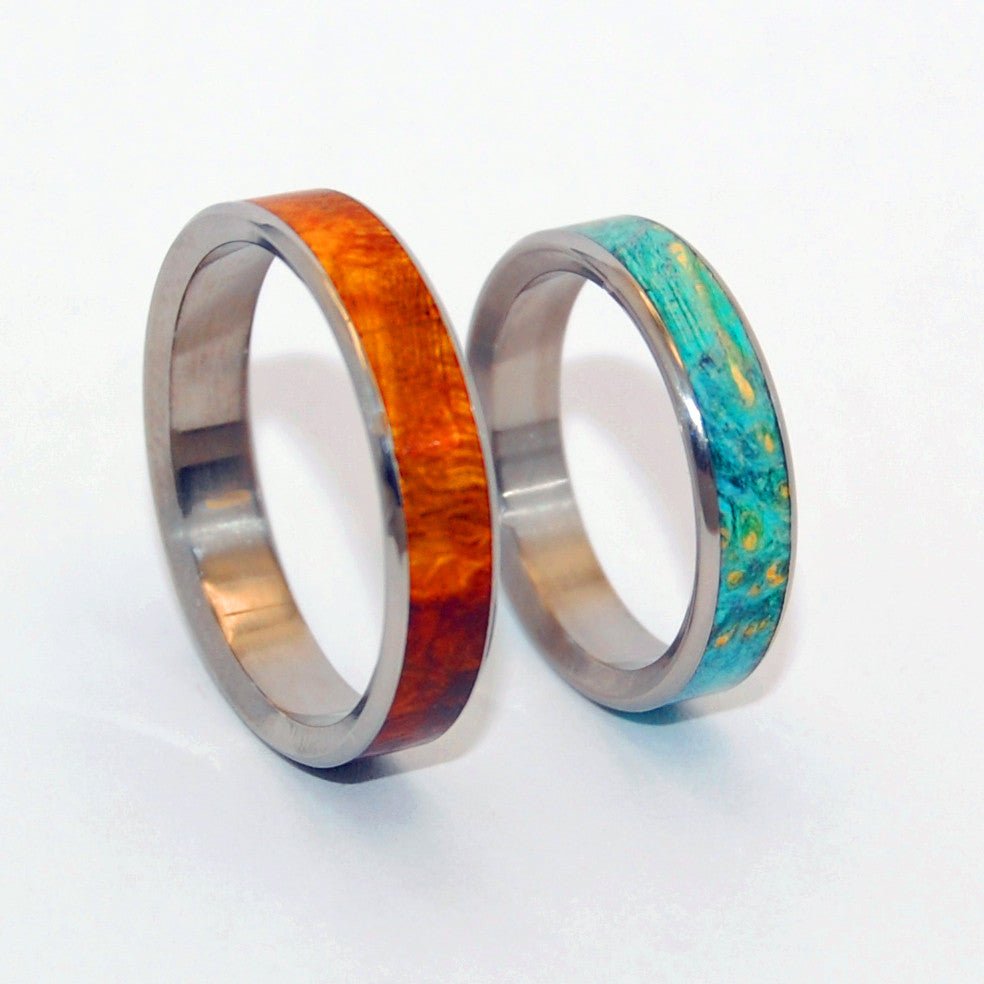 2 Hearts 1 Soul | Desert Ironwood & Blue Box Elder Wood Titanium & Wood Wedding Ring - Minter and Richter Designs