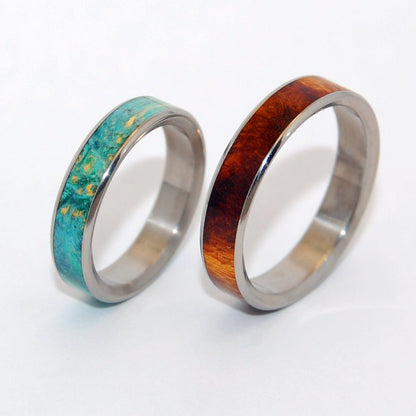 2 Hearts 1 Soul | Desert Ironwood & Blue Box Elder Wood Titanium & Wood Wedding Ring - Minter and Richter Designs