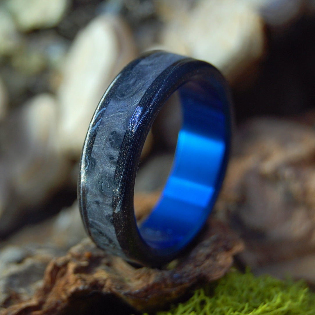 BLACK BOX ELDER GREEK GOD | Black Box Elder Wood & Black M3 Titanium Wedding Rings - Minter and Richter Designs