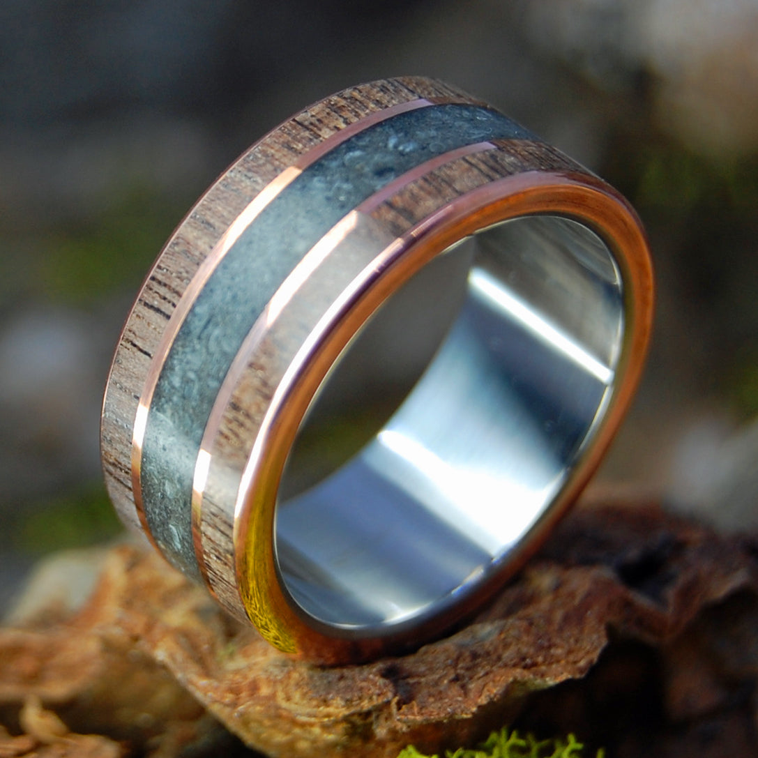 COPPER WALNUT DEER| Walnut Wood, Deer Antler and Copper - Titanium & Copper Men's Wedding Rings