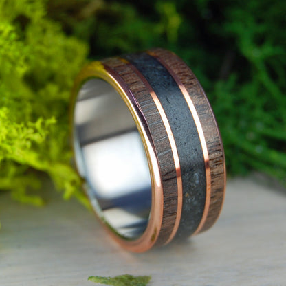 COPPER WALNUT DEER| Walnut Wood, Deer Antler and Copper - Titanium & Copper Men's Wedding Rings