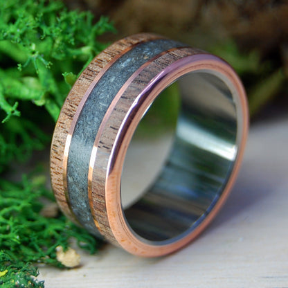 COPPER WALNUT DEER| Walnut Wood, Deer Antler and Copper - Titanium & Copper Men's Wedding Rings