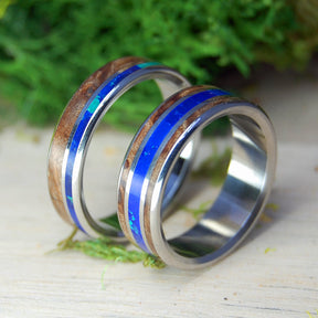 DARK MAPLE GALAXY | Titanium & Wood Wedding Ring Set