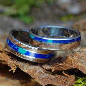 DARK MAPLE GALAXY | Titanium & Wood Wedding Ring Set