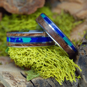 DARK MAPLE GALAXY | Titanium & Wood Wedding Ring Set