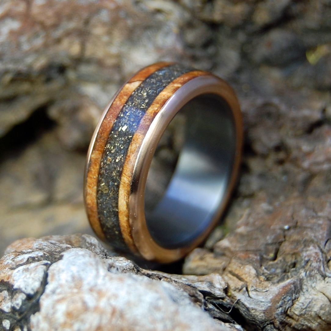 GOLDEN CARIBOU LOVE | Crushed Gold & Deer Antler with Spalted Maple Wood - Women's Wedding Ring - Minter and Richter Designs