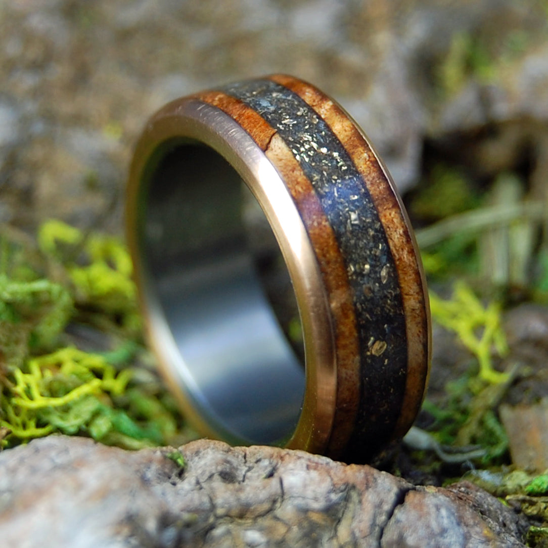 GOLDEN CARIBOU LOVE | Crushed Gold & Deer Antler with Spalted Maple Wood - Women's Wedding Ring - Minter and Richter Designs