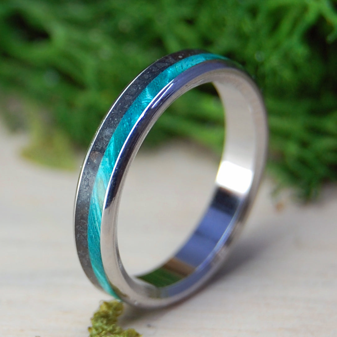 INOX LAVA TURQUOISE I | Wood and Icelandic Lava - Inox Steel Wedding Ring