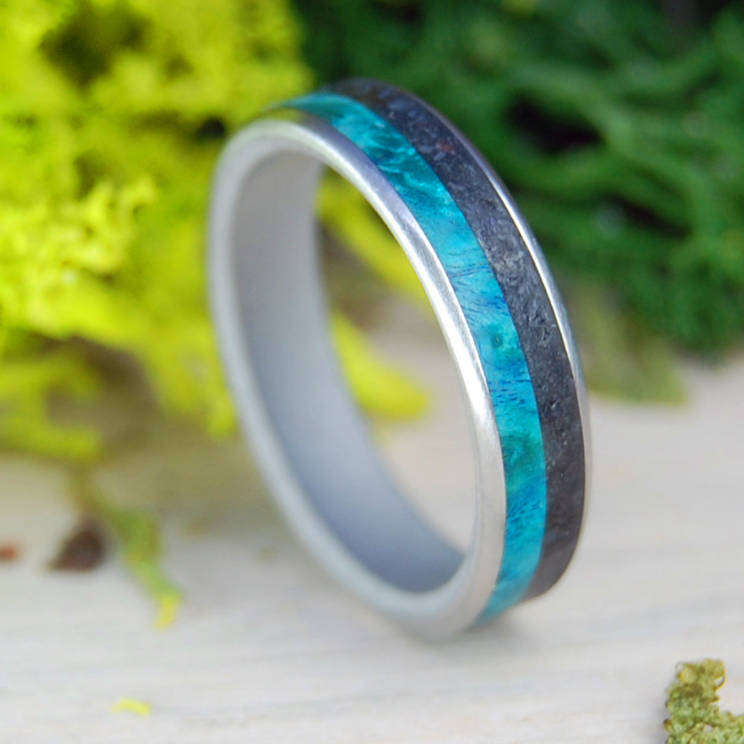 INOX LAVA TURQUOISE II | Wood and Icelandic Lava - Inox Steel Wedding Ring