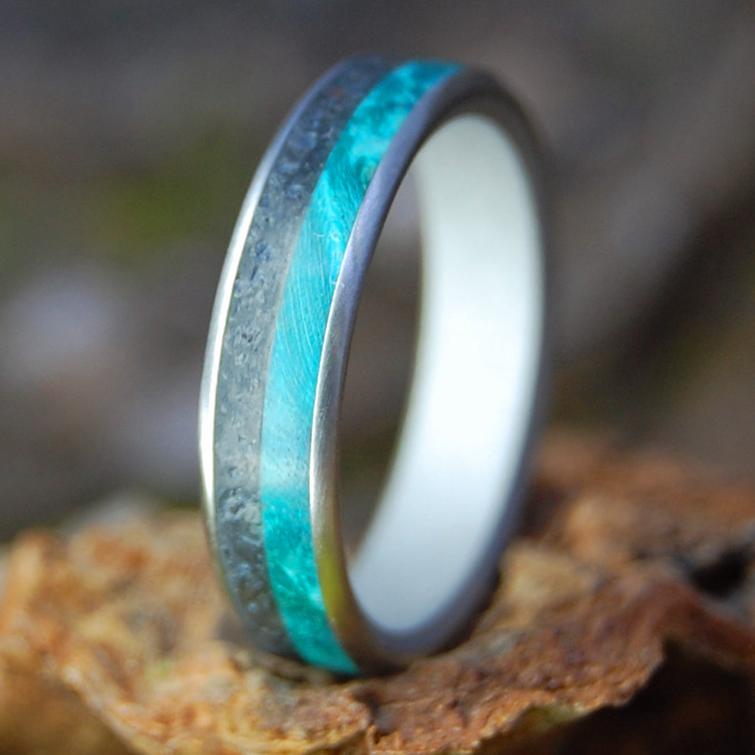 INOX LAVA TURQUOISE II | Wood and Icelandic Lava - Inox Steel Wedding Ring