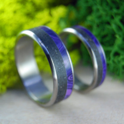 PURPLE KISS OF AURORA| Icelandic Volcanic Beach Sand and Lava - Unique Wedding Rings - Minter and Richter Designs