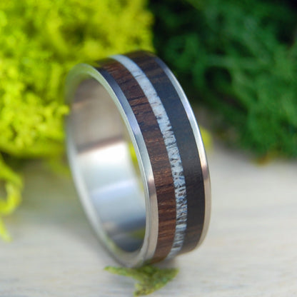 SATIN EBONY MOOSE | African Ebony Wood & Moose Antler - Antler Wedding Ring