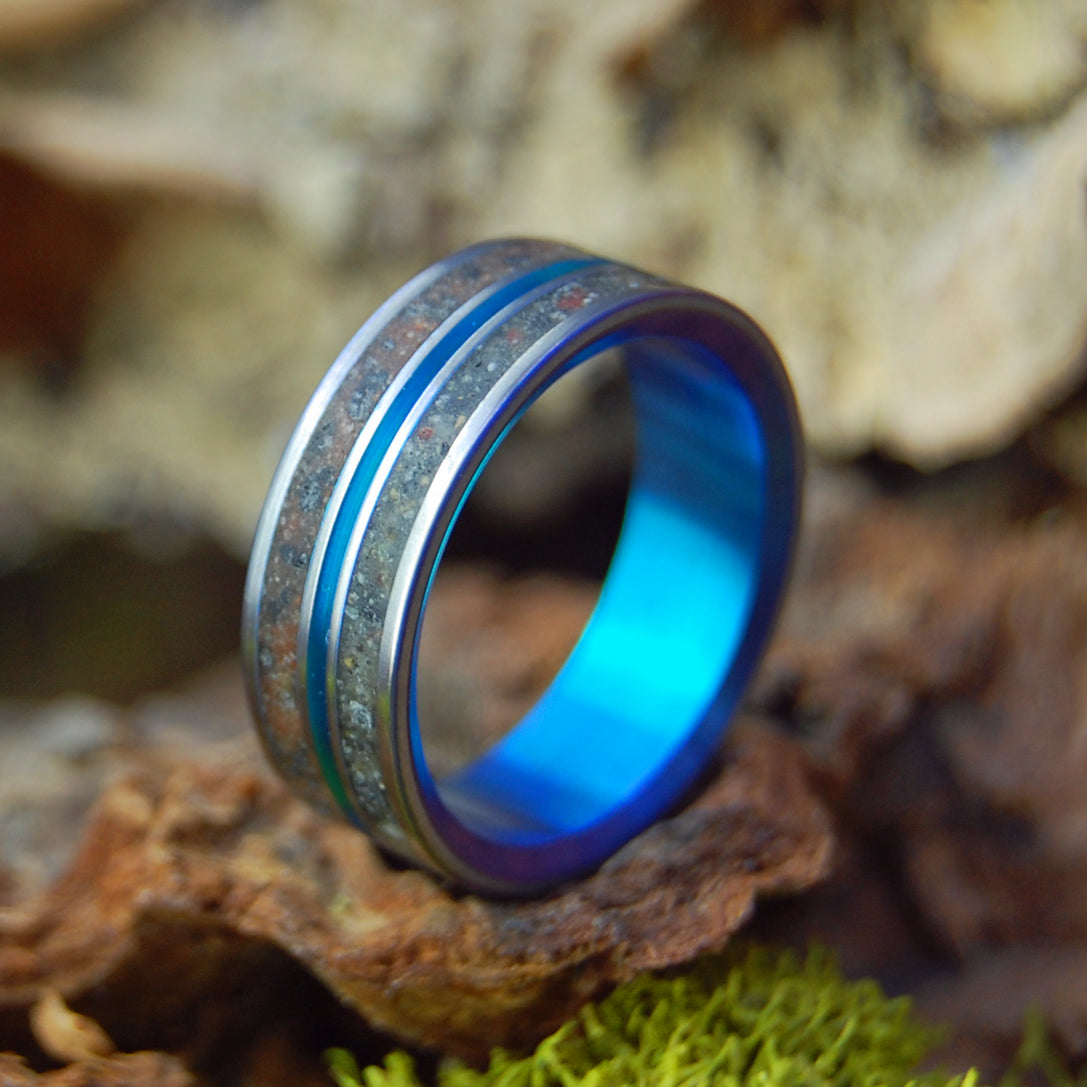 SNOW CANYON DEER TURQUOISE | Deer Bone, Lava & Beach Sand Rings - Titanium Wedding Ring - Minter and Richter Designs