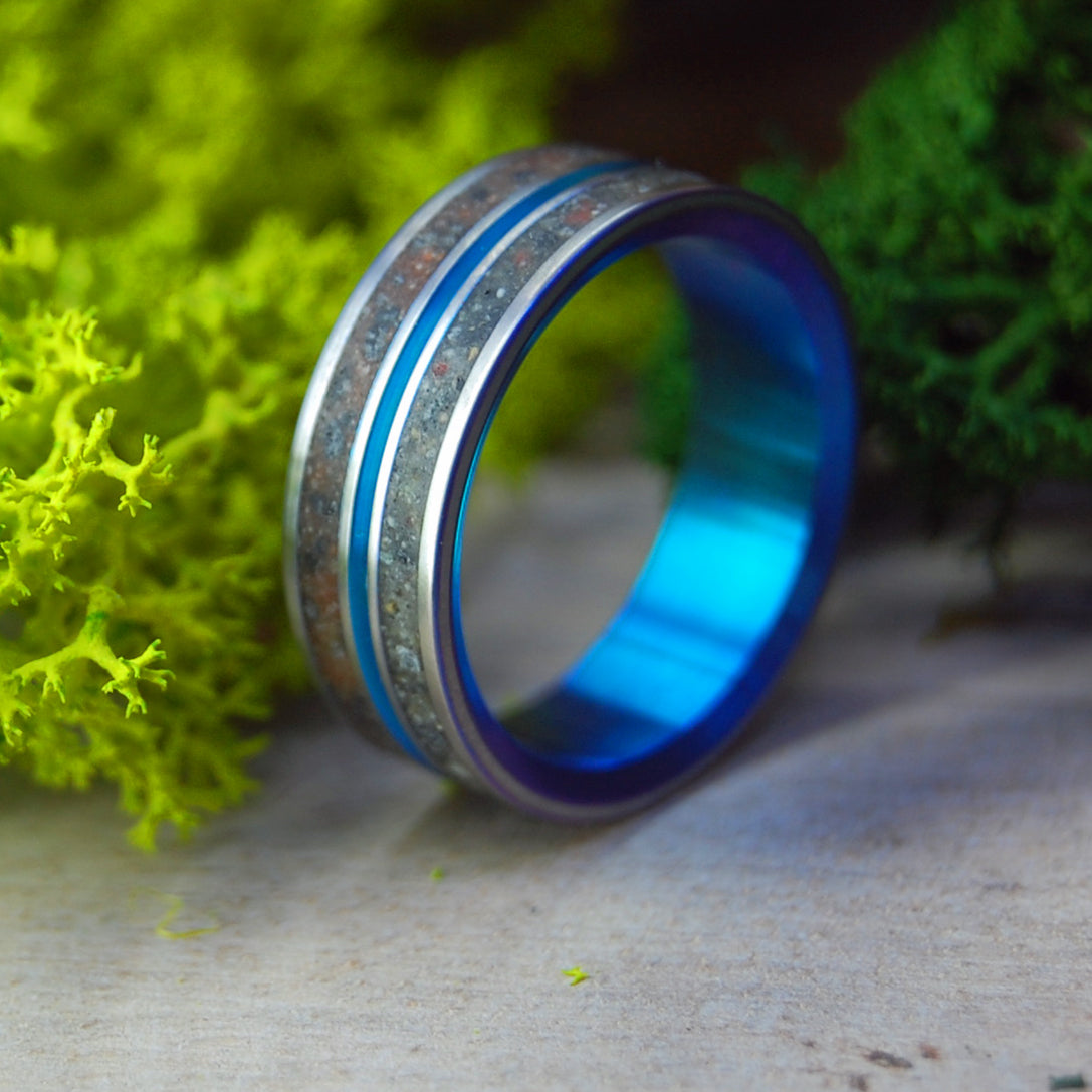 SNOW CANYON DEER TURQUOISE | Deer Bone, Lava & Beach Sand Rings - Titanium Wedding Ring - Minter and Richter Designs