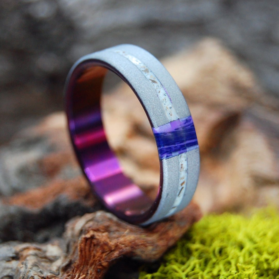 Acropolis In Charoite Storm | Men's Charoite & Titanium Engagement Ring - Minter and Richter Designs