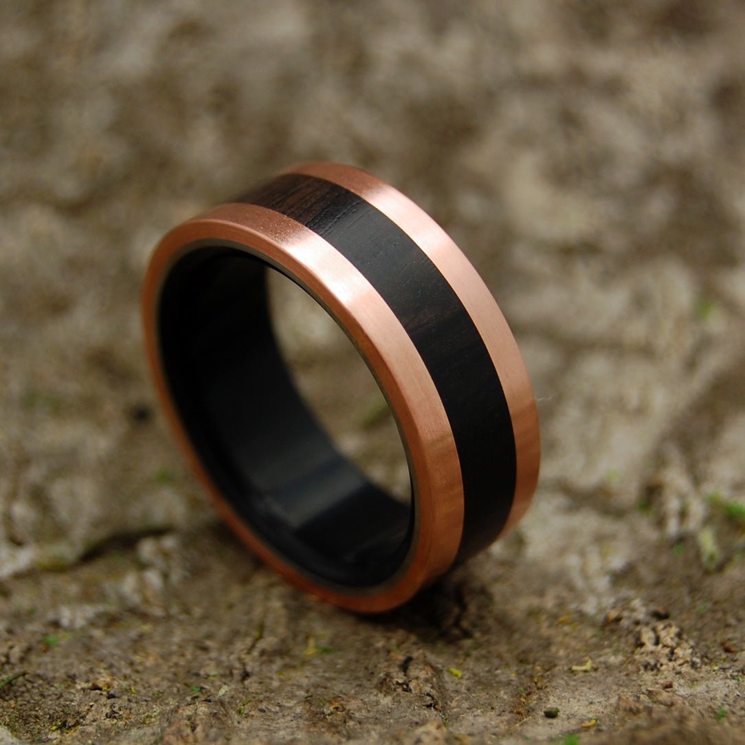 Good Wooden Ring with copper leaf, Ebony, wedding rings, 2 colors ring, Hand made jewelry.