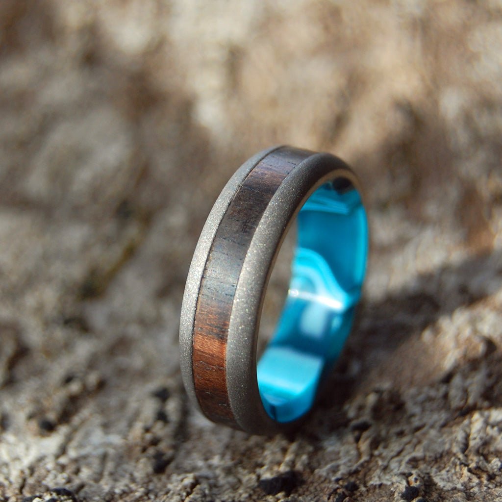 African Ocean | Men's African Ebony Wood, Aquatic Resin & Titanium Wedding Ring - Minter and Richter Designs