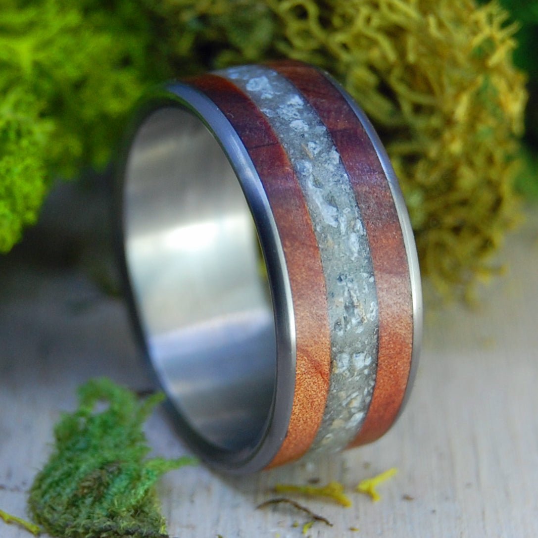 Alabama Cedar | Cedar Wood & Sea Shells Beach Sand Titanium Wedding Ring - Minter and Richter Designs