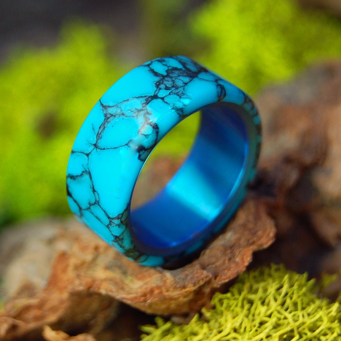 All I Want is You and Turquoise | Size 5.75 At 9mm | Tuquoise Stone | Unique Wedding Band | On Sale - Minter and Richter Designs