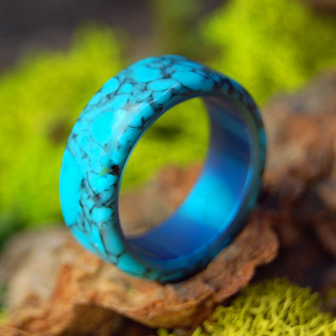 All I Want is You and Turquoise | Size 8 At 7.9mm | Tuquoise Stone | Unique Wedding Band | On Sale - Minter and Richter Designs