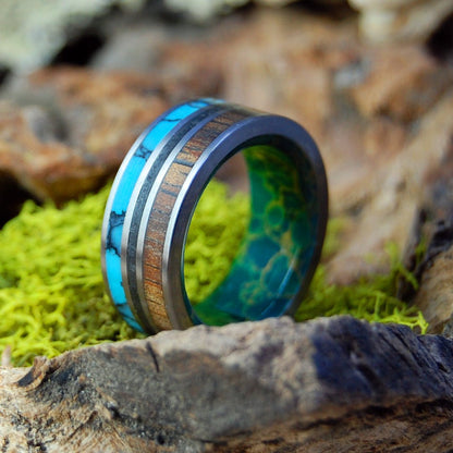 All Of Iceland In My Heart | Men's Icelandic Lava Sand, Turquoise, Koa Wood & Titanium Wedding Ring - Minter and Richter Designs