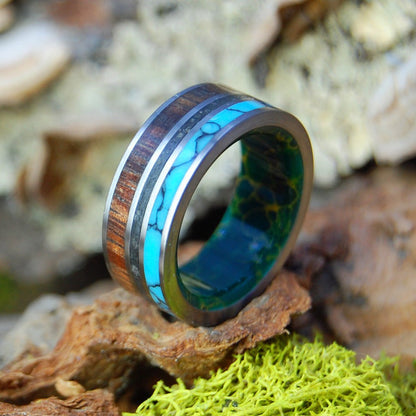 All Of Iceland In My Heart | Men's Icelandic Lava Sand, Turquoise, Koa Wood & Titanium Wedding Ring - Minter and Richter Designs