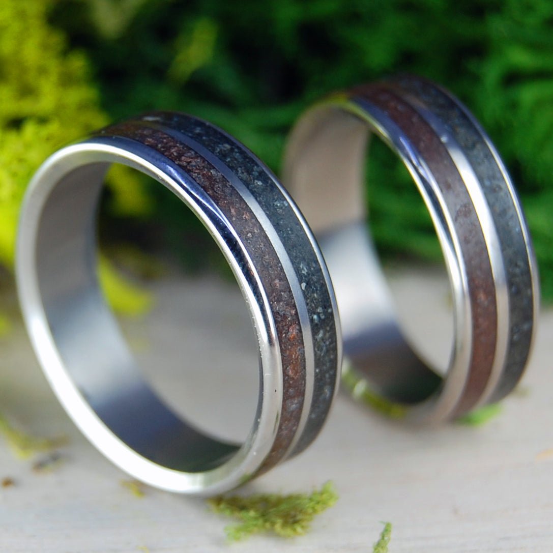 American Earth | Oklahoma Dirt & Kentucky Coal Wedding Ring Set - Minter and Richter Designs