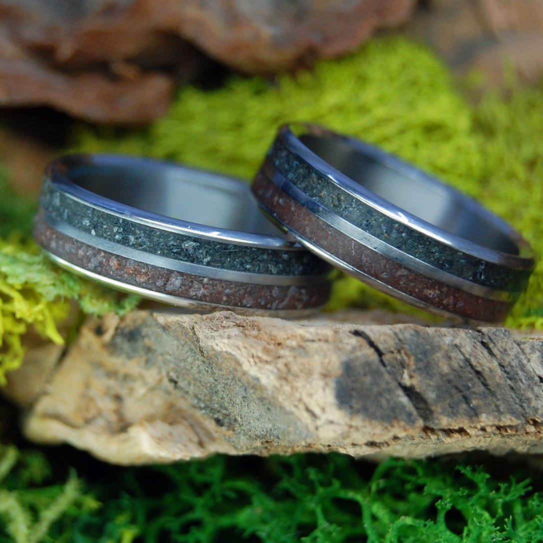 American Earth | Oklahoma Dirt & Kentucky Coal Wedding Ring Set - Minter and Richter Designs