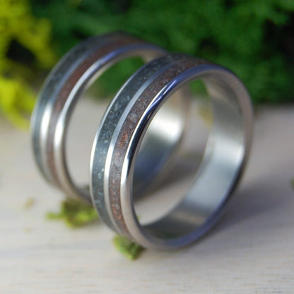 American Earth | Oklahoma Dirt & Kentucky Coal Wedding Ring Set - Minter and Richter Designs