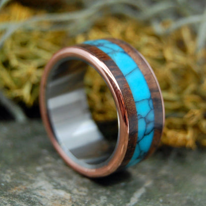 American Explorer | Men's Turquoise, Redwood & Copper Wedding Ring - Minter and Richter Designs