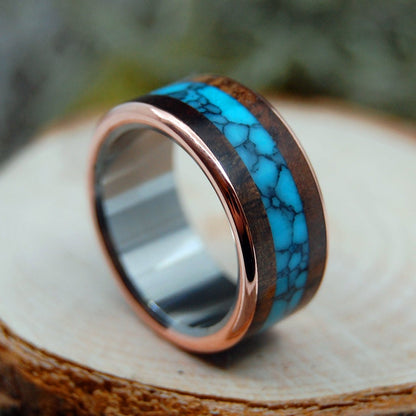 American Explorer | Men's Turquoise, Redwood & Copper Wedding Ring - Minter and Richter Designs