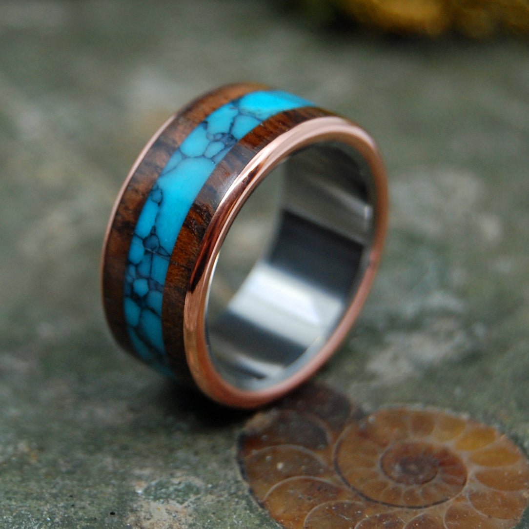 American Explorer | Men's Turquoise, Redwood & Copper Wedding Ring - Minter and Richter Designs