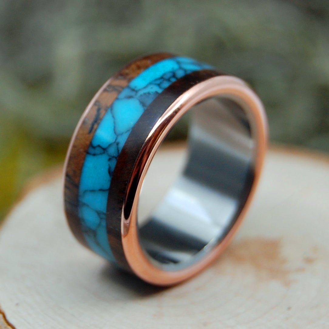 American Explorer | Men's Turquoise, Redwood & Copper Wedding Ring - Minter and Richter Designs