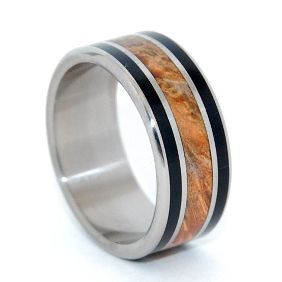 Amorous | Men's Water Buffalo Horn, Golden Box Elder Wood & Titanium Wedding Ring - Minter and Richter Designs