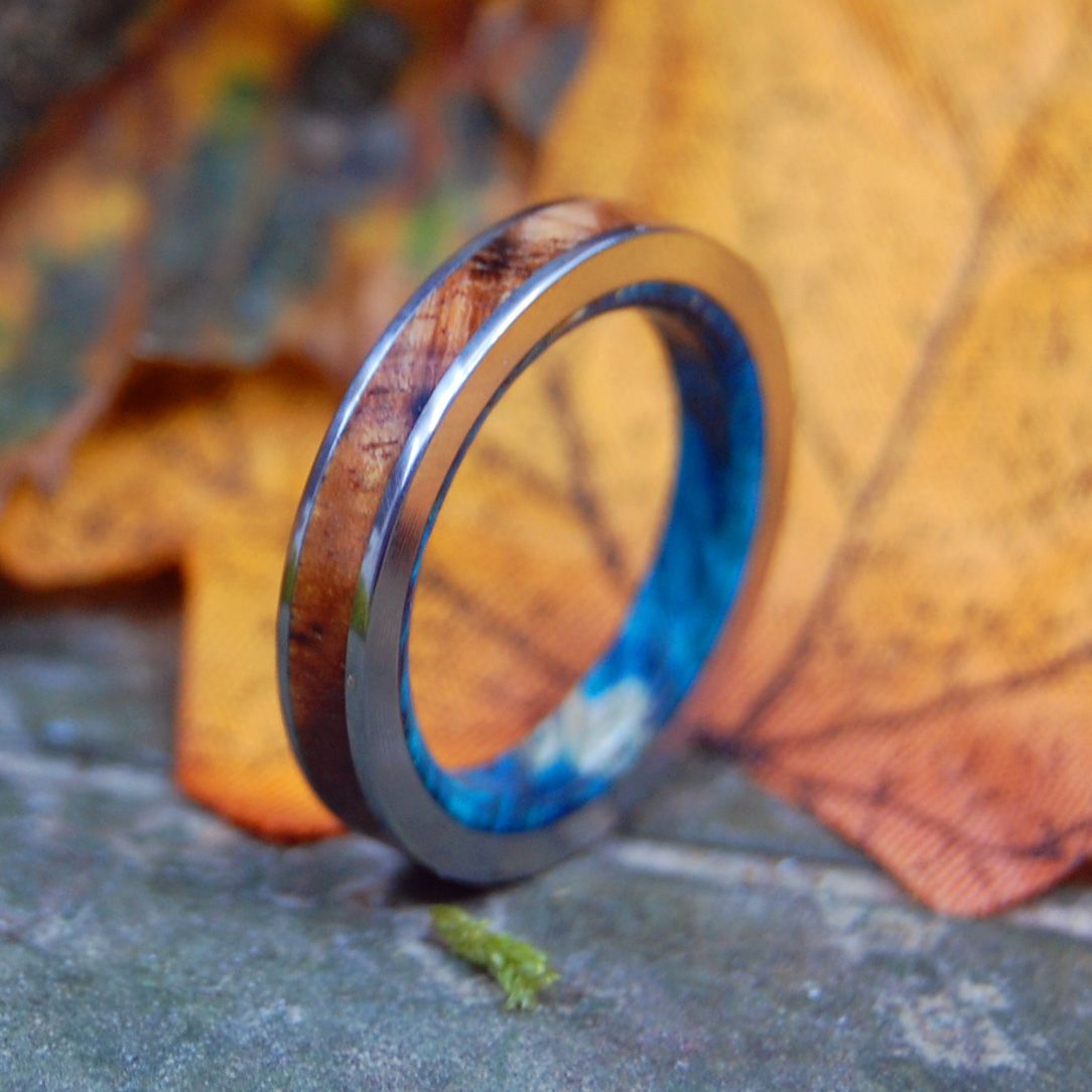 Anastasius | Men's Blue Box Elder Wood, Hawaiian Koa Wood & Titanium Wedding Ring - Minter and Richter Designs