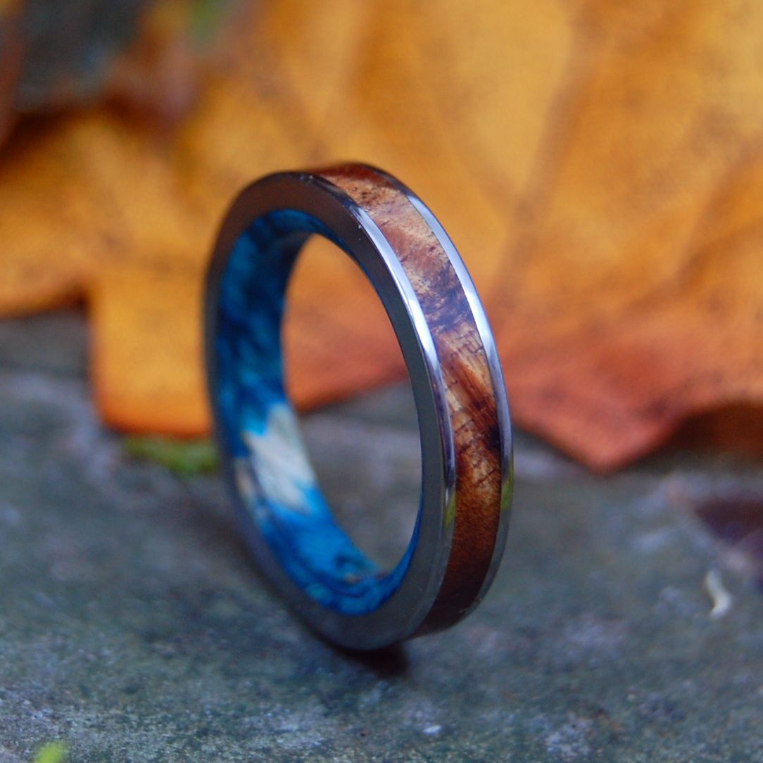 Anastasius | Men's Blue Box Elder Wood, Hawaiian Koa Wood & Titanium Wedding Ring - Minter and Richter Designs