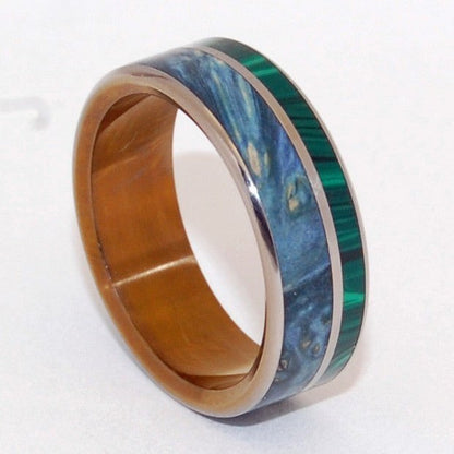 Antigone | Men's Malachite Stone, Wood & Titanium Wedding Ring - Minter and Richter Designs